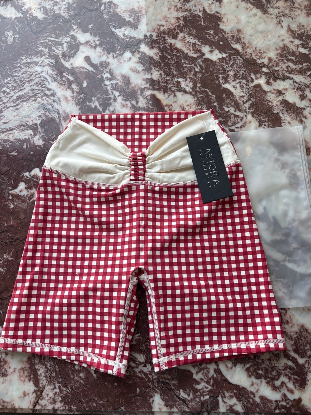 Astoria Red Gingham High-Waist Shorts with Cream Bust Detail